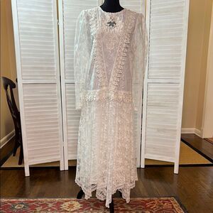 Jessica McClintock Bridal Vintage Drop Waist Victorian Lace Dress 11/12